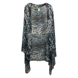 Logo Women's Cover-Up Kimono Navy Black White Leopard Cardigan‎ Sheer Sz S